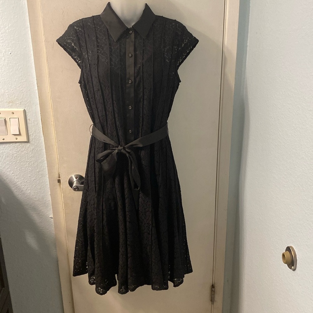 Calvin Klein Black Button Front Lace Dress